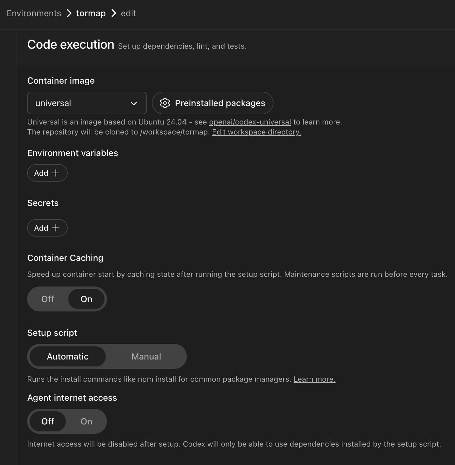 Codex Security create environment